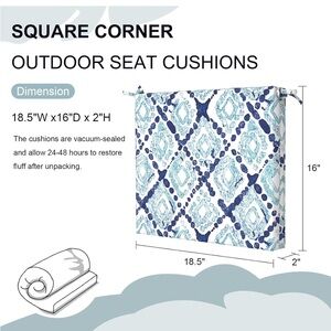Set of 3 Outdoor Square Chair Cushions - Blue & Turquiose, Boho Geometry Blue